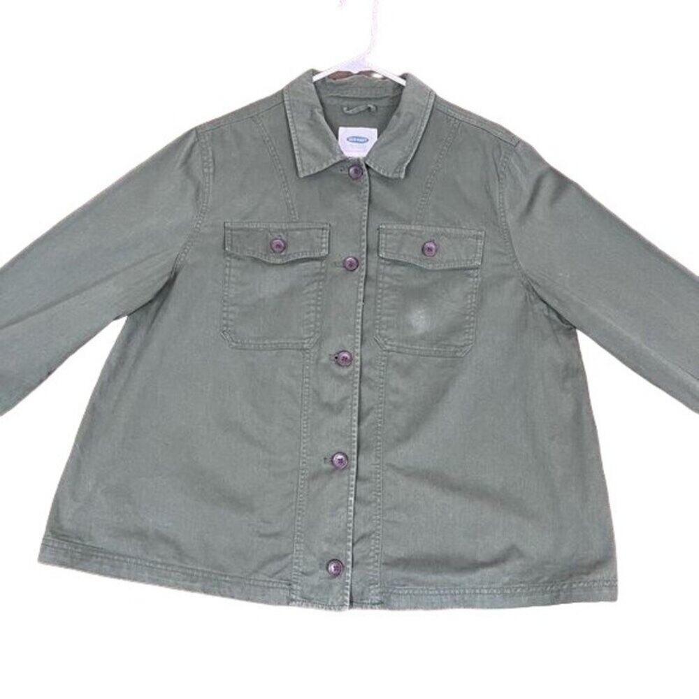 Old Navy Jacket Women XL Moss Green Swing Utility Biker Multi Pocket